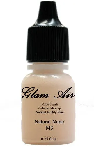 (2)Two Glam Air Airbrush Makeup Foundations M2 Natural Ivory & M3 Natural Nude for Flawless Looking Skin Matte Finish For Normal to Oily Skin (Water Based)0.25oz Bottles