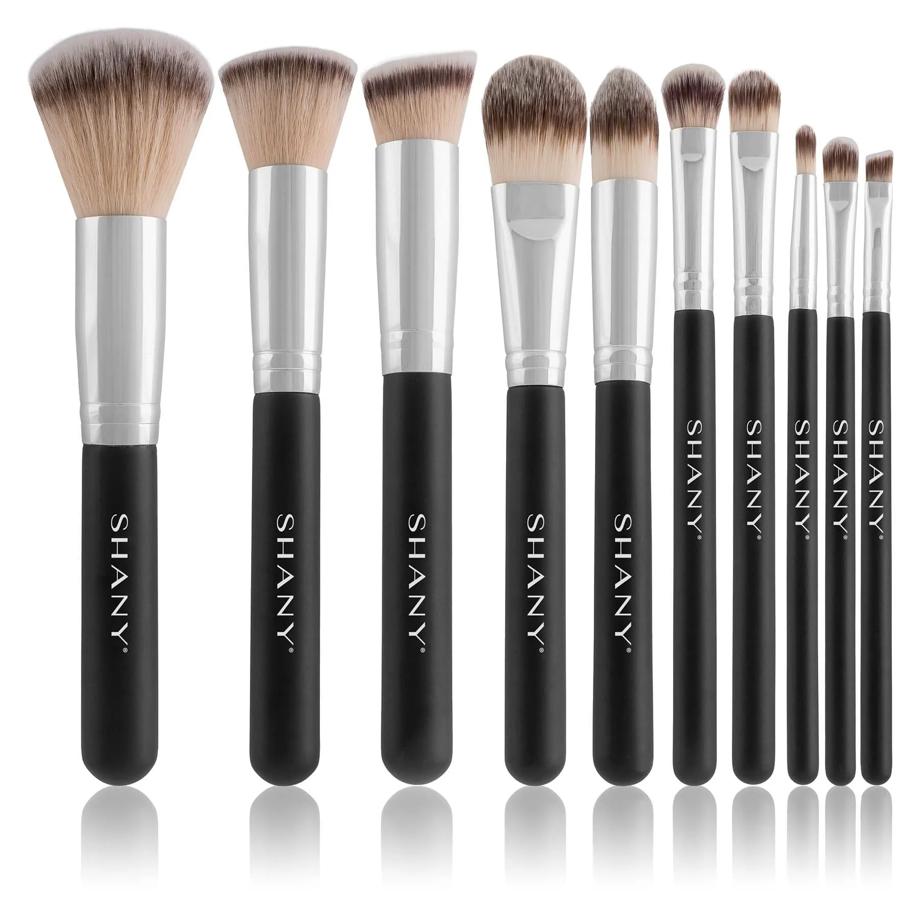Black OMBRE Pro 10 PC Essential Makeup Brush Set with Travel Pouch