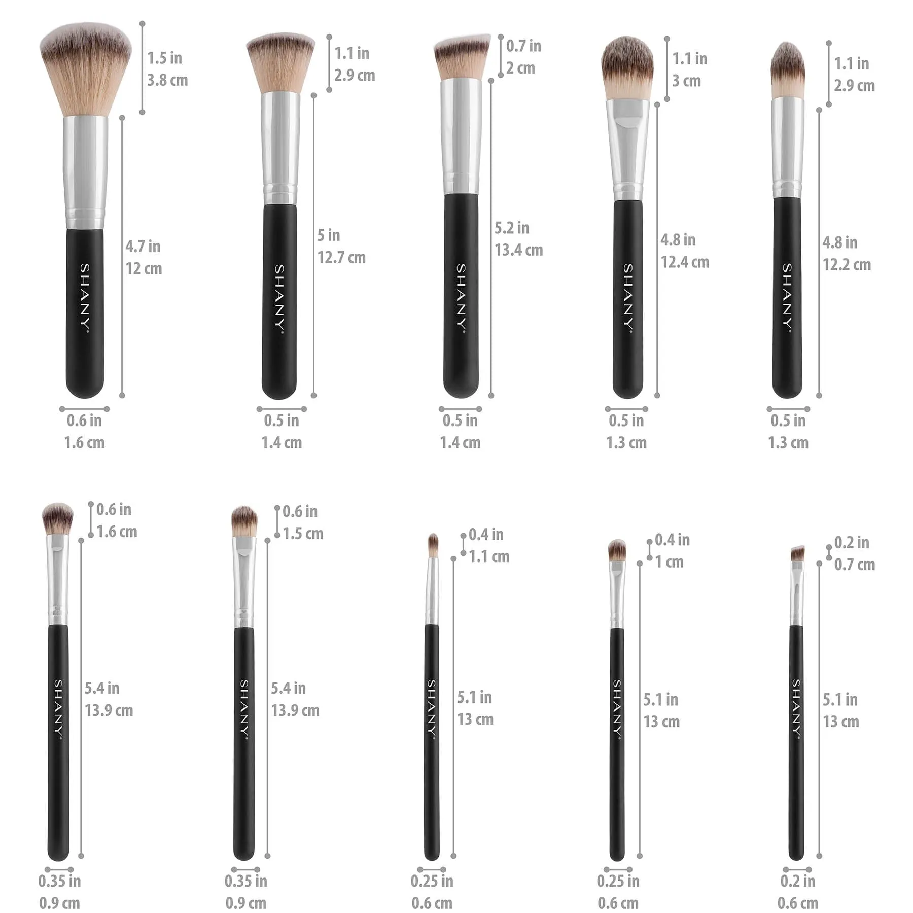 Black OMBRE Pro 10 PC Essential Makeup Brush Set with Travel Pouch