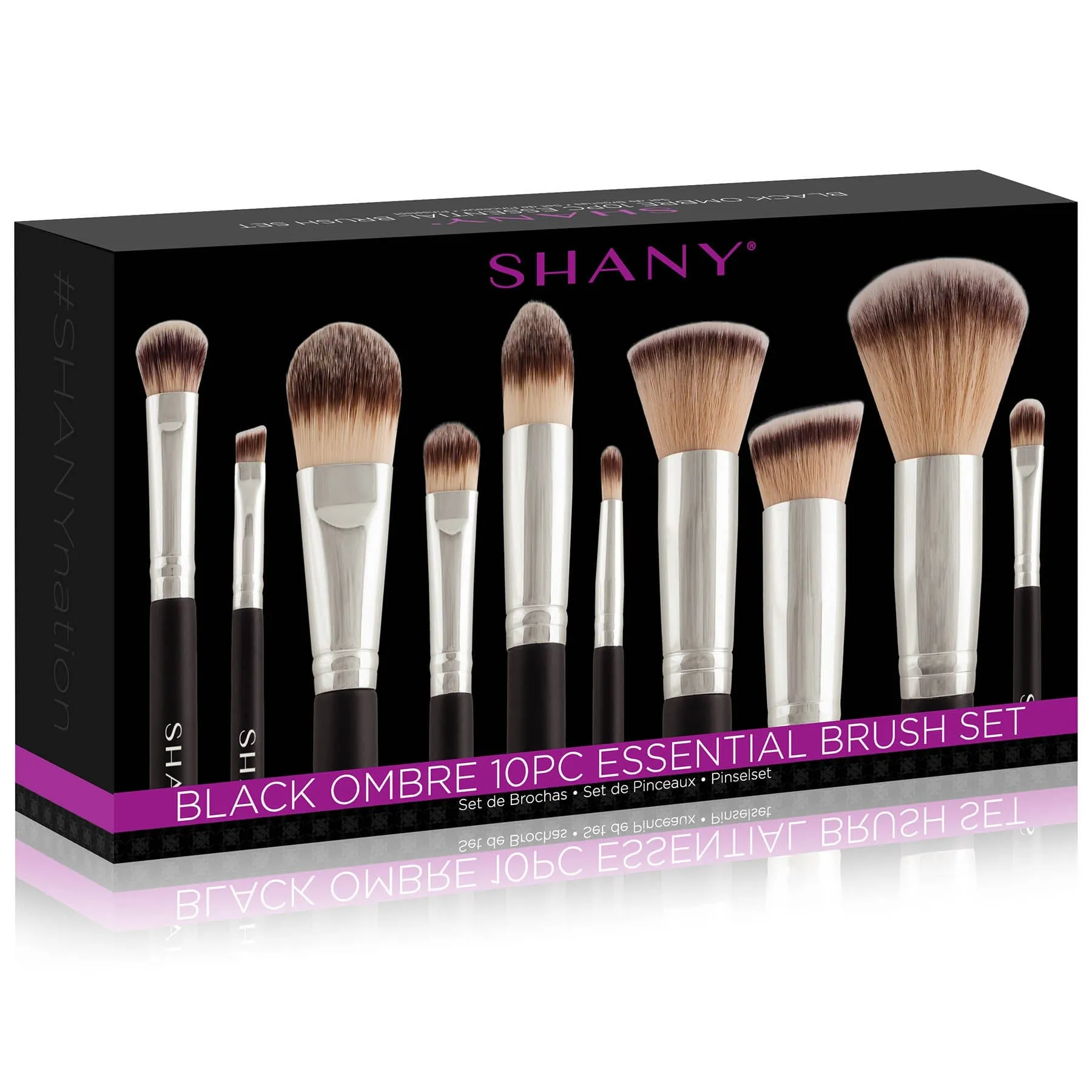 Black OMBRE Pro 10 PC Essential Makeup Brush Set with Travel Pouch