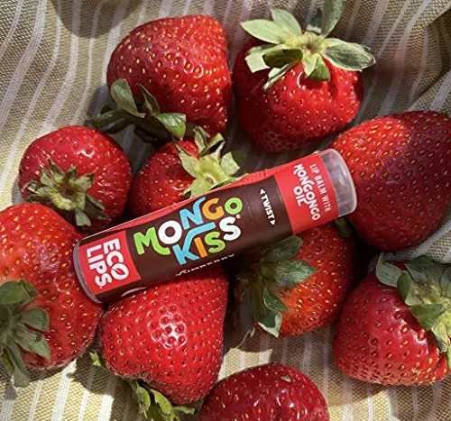 Eco Lips Mongo Kiss Organic Lip Balm 4 Pack Blood Orange, Yumberry, Strawberry Lavender, Black Cherry - 100 Percent USDA Organic - Soothe, Moisturize Dry, Cracked and Chapped Lips - Made in USA