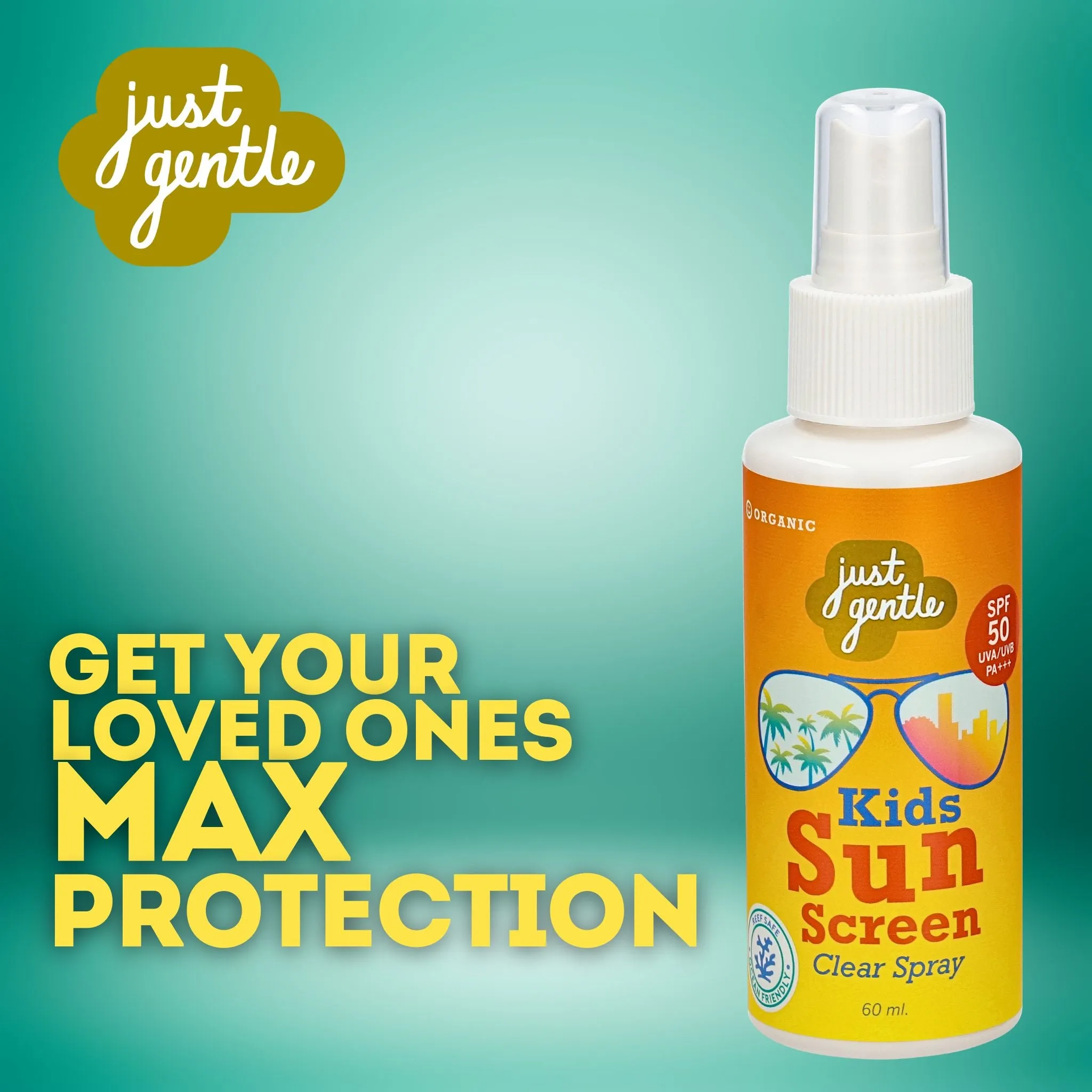 Just Gentle Kids Sunscreen Spray - SPF 50/UVA - Non Nano Mineral Based Formula