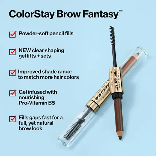 Revlon ColorStay Brow Fantasy, All In One Eyebrow Powder Pencil with Shaping Clear Gel, Gel Infused with Panthenol, Smudge-proof, 16HR Visibly Full Brows, 104 Dark Brown