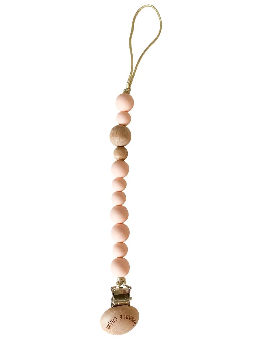 Silicone   Wood Pacifier Clip - Pale Blush