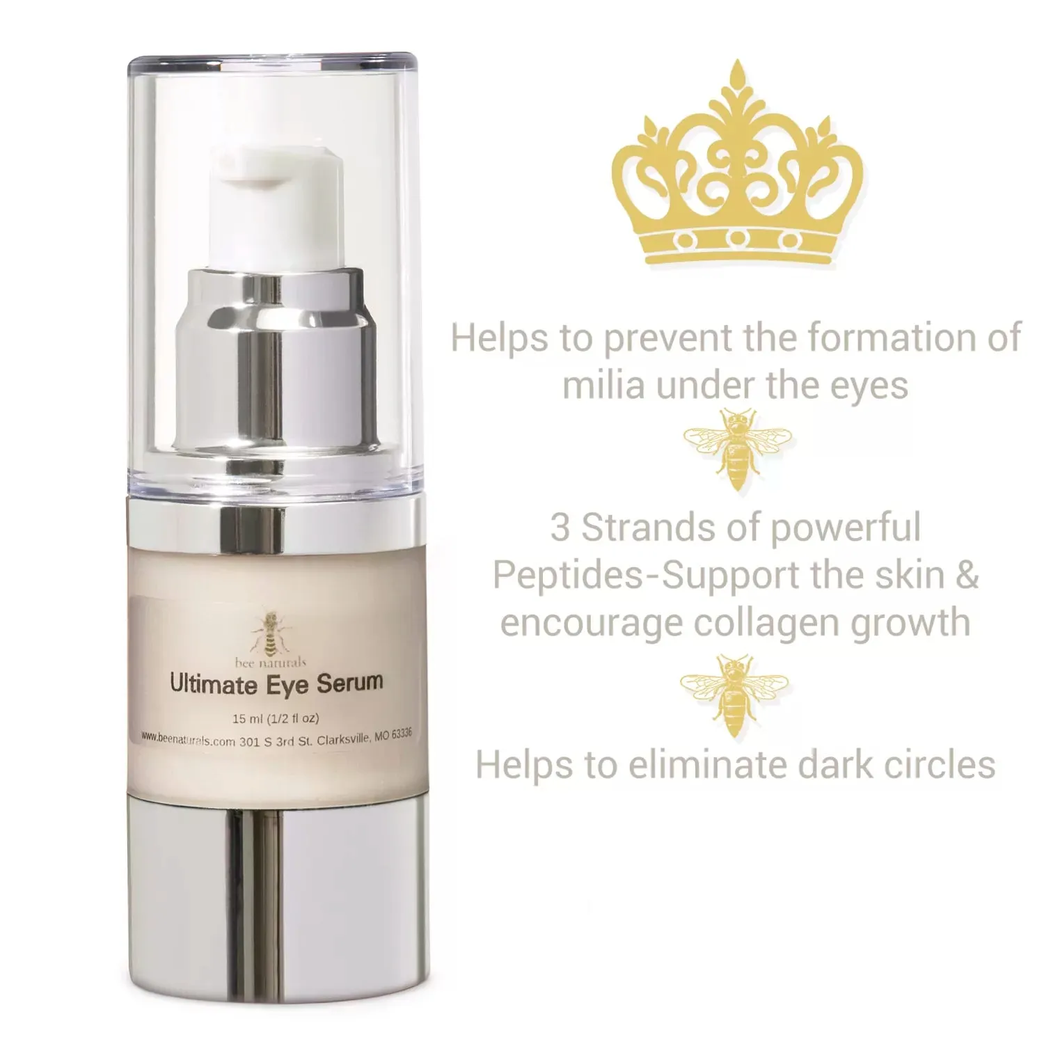 Ultimate Eye Serum - Queen Bee | Reduces Dark Circles, Puffiness & Fine Lines | Clinically Proven Peptides & Antioxidants | Hydrating & Lightweight | 0.5 oz